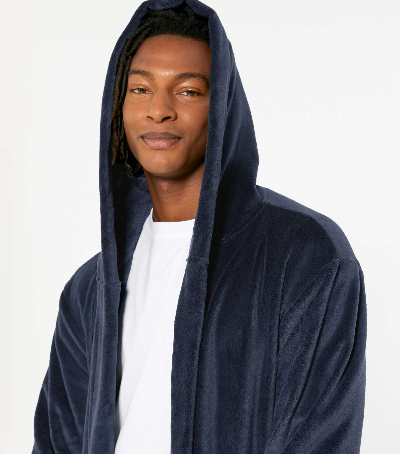 Navy Soft Fleece Hooded Dressing Gown  Image 3