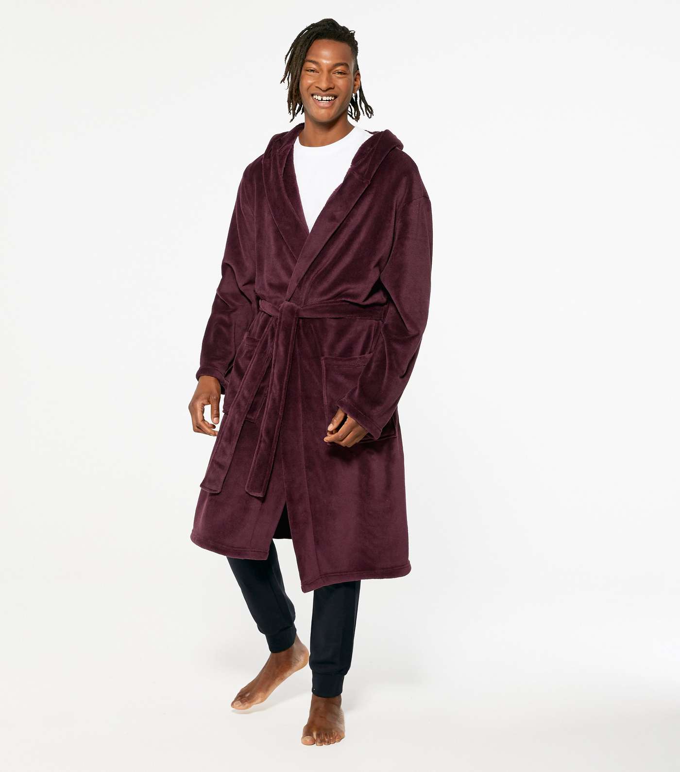 Burgundy Soft Fleece Hooded Dressing Gown  Image 2