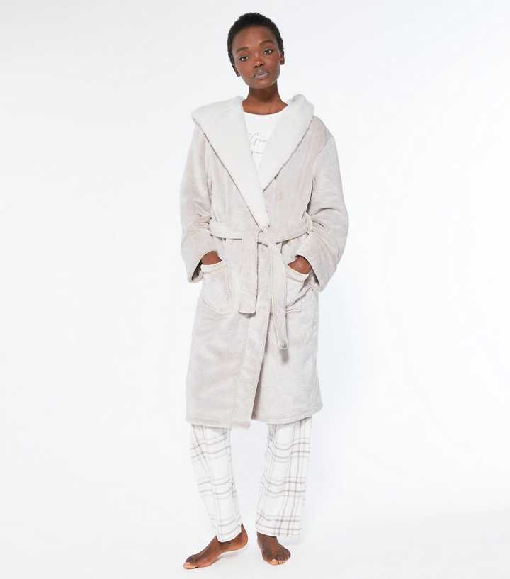 Cream Soft Fleece Hooded Dressing Gown