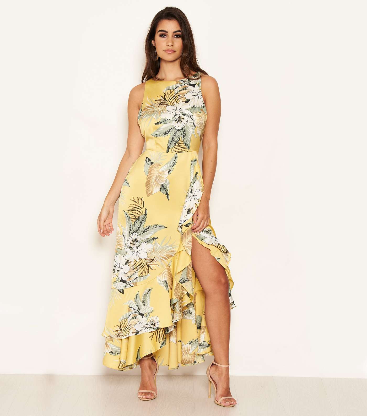 AX Paris Yellow Floral Frill Hem Maxi Dress Image 2