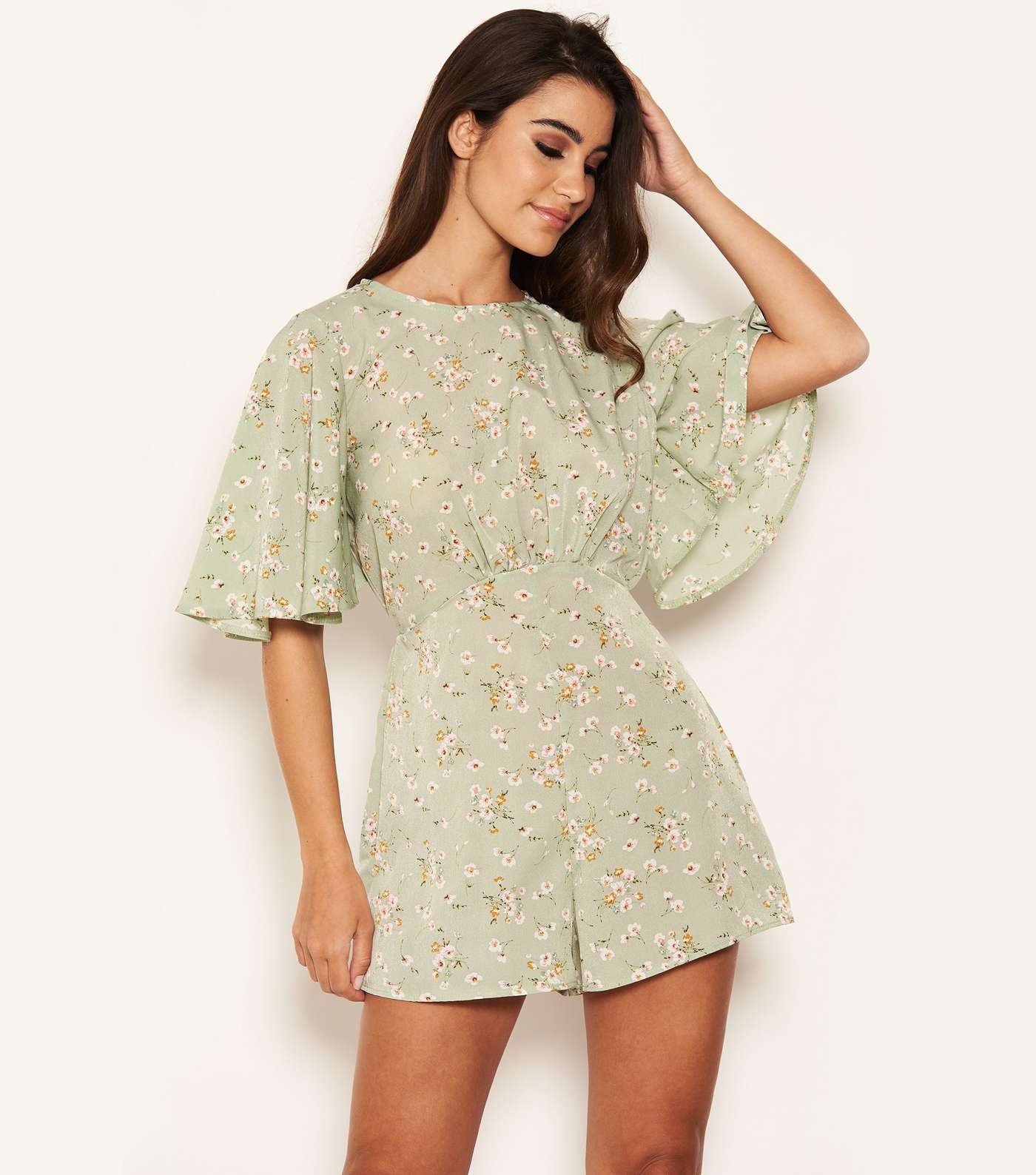 AX Paris Mint Green Floral Flared Sleeve Playsuit