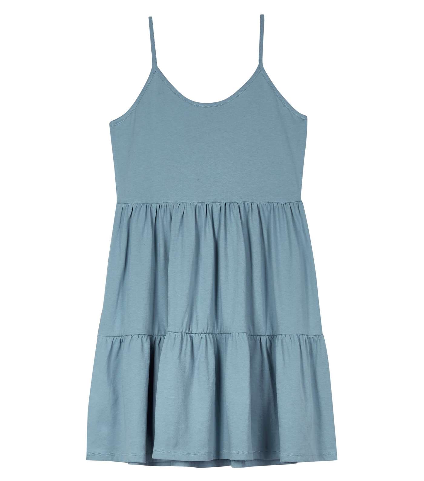 Girls Pale Blue Cotton Tiered Dress Image 2