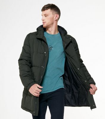 Image of Khaki Hooded Long Puffer Jacket New Look