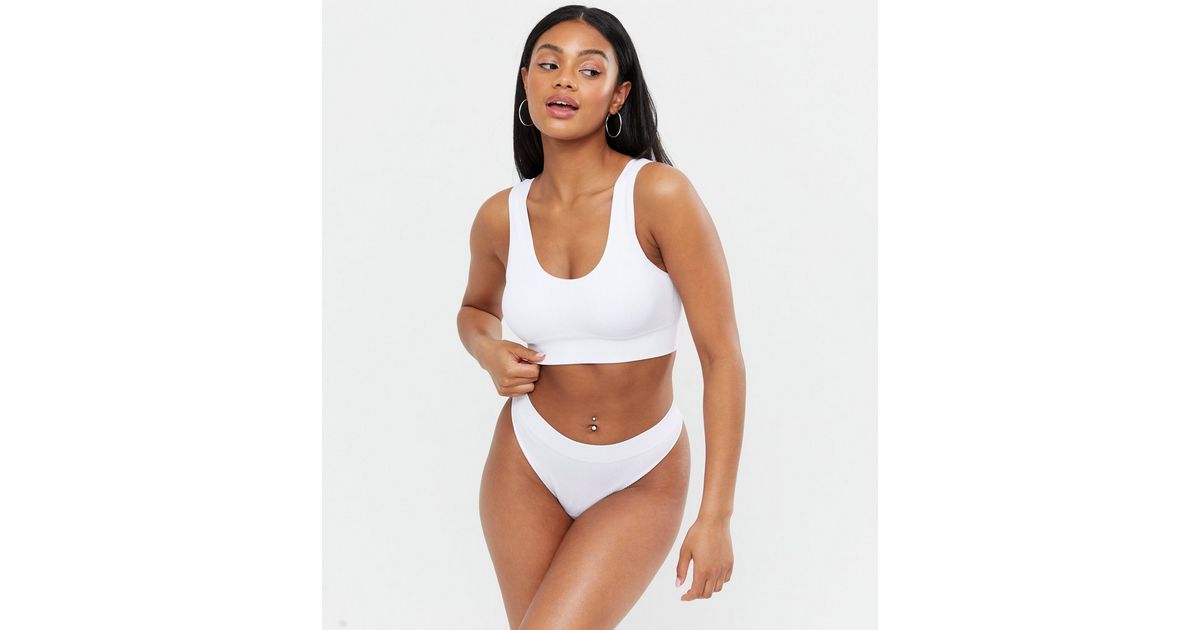 White Ribbed Seamless Crop Top Bralette