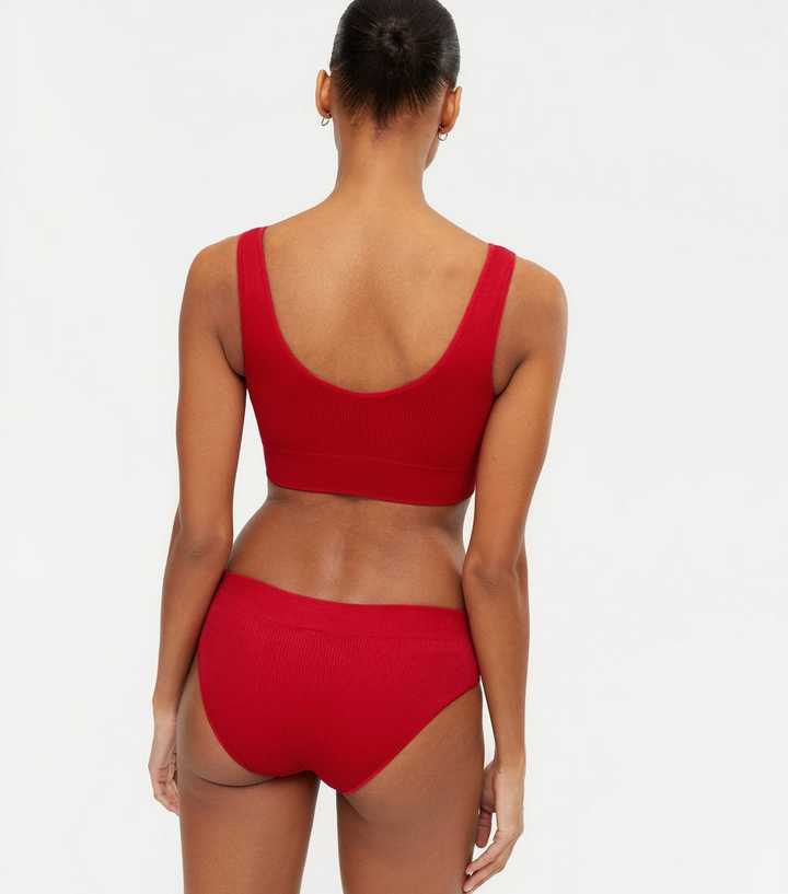 Red Ribbed Seamless Crop Top Bra