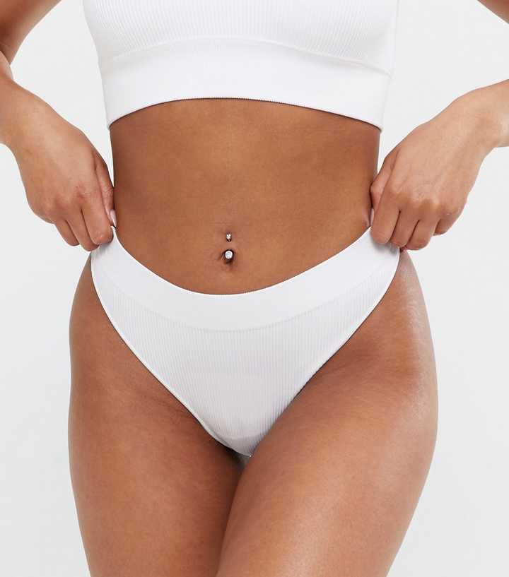 White Ribbed Seamless Thong