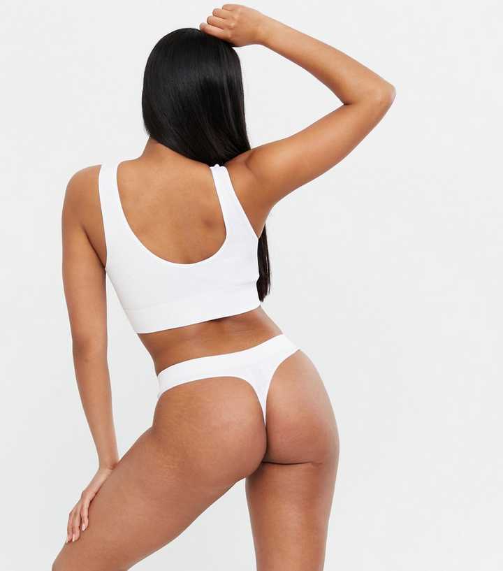New Look rib seamless thong in white