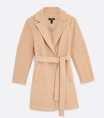 dp petite camel belted coat