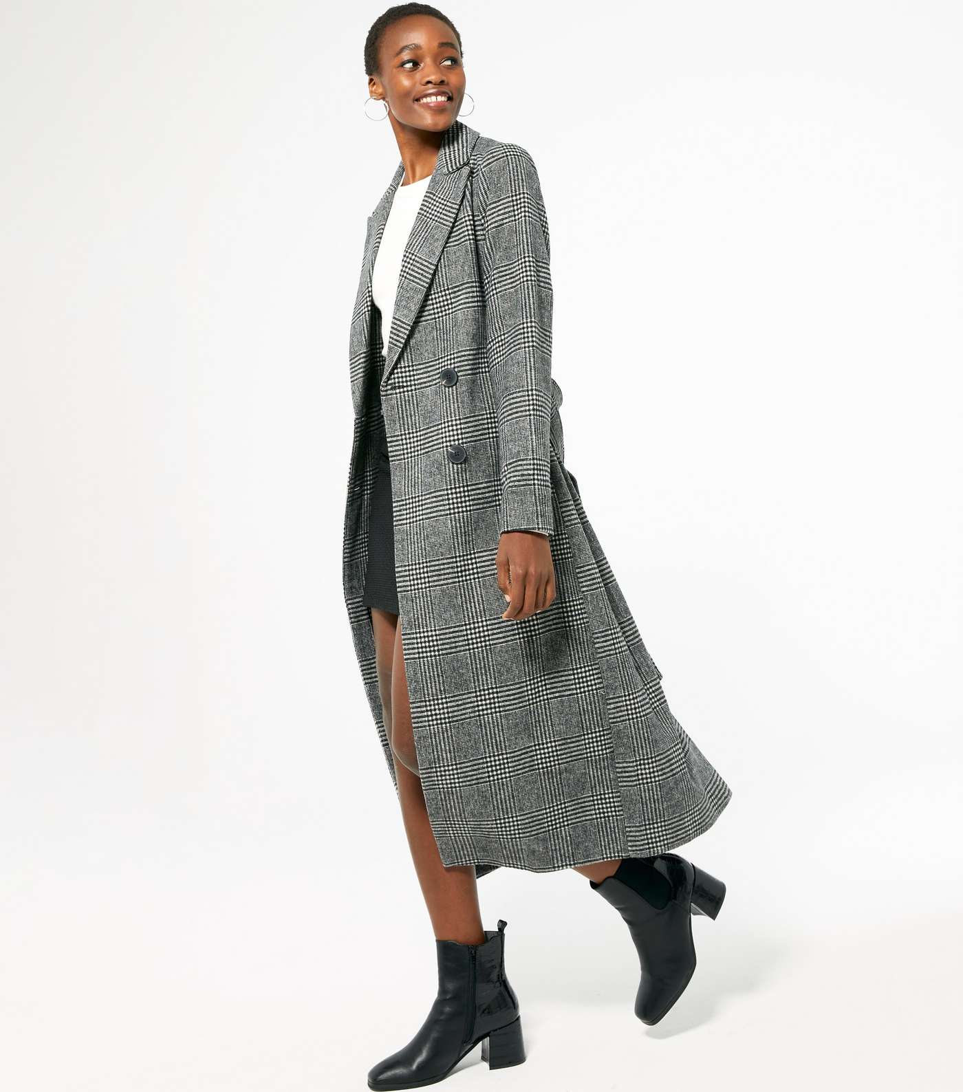 Tall Black Check Belted Long Coat Image 2