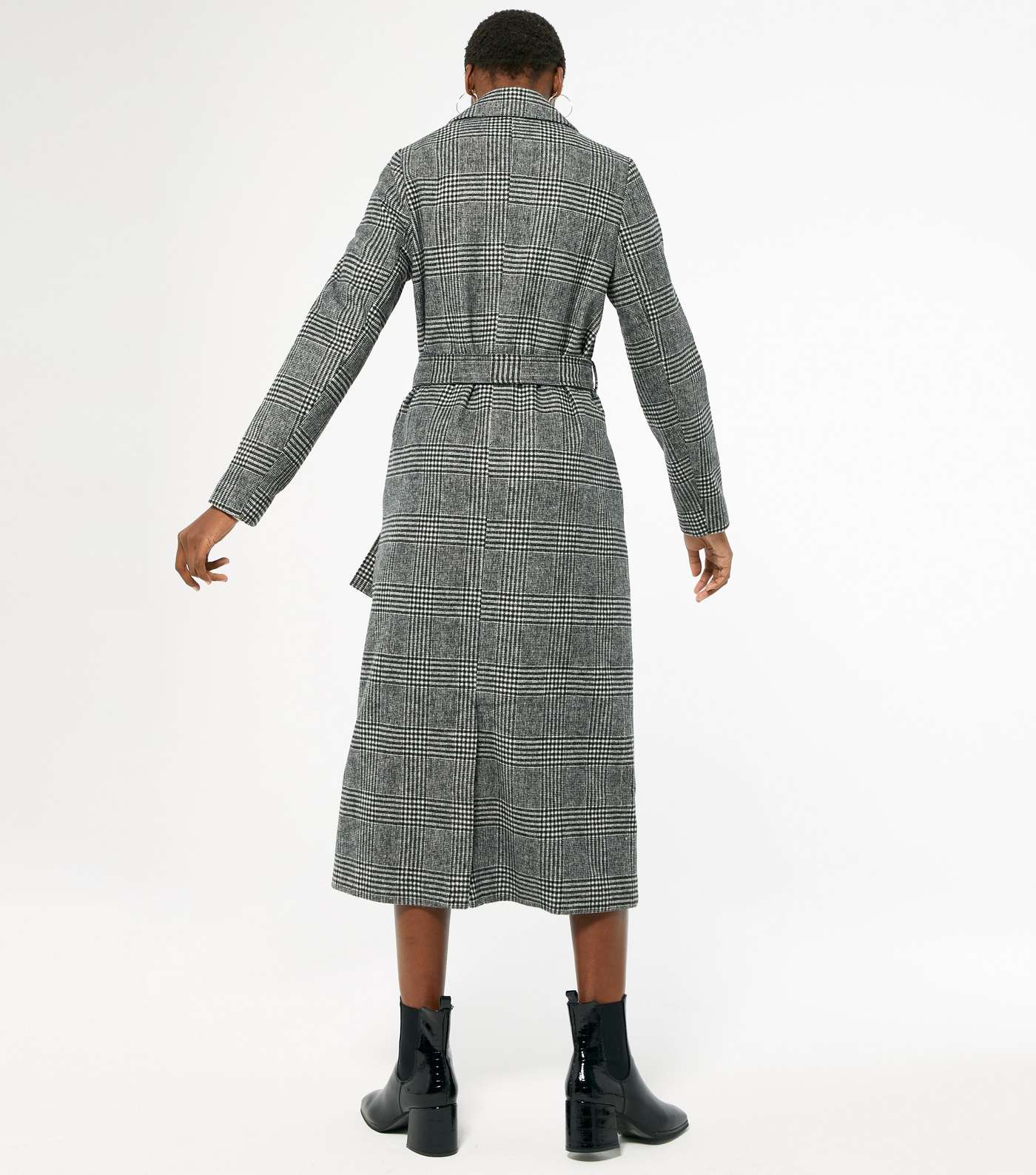 Tall Black Check Belted Long Coat Image 4