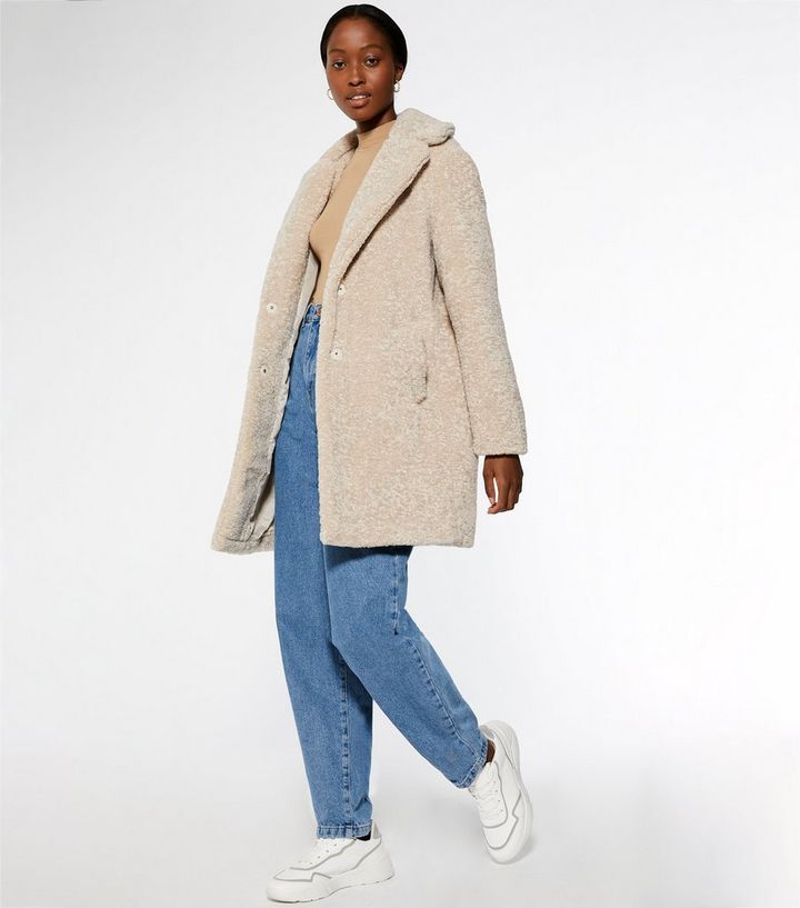 Tall Cream Teddy Faux Fur Long Coat, New Look Faux Fur Coat In Cream