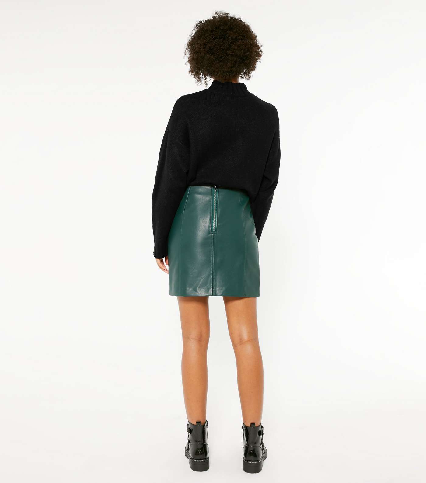 Dark Green Leather-Look Mini Skirt Image 3