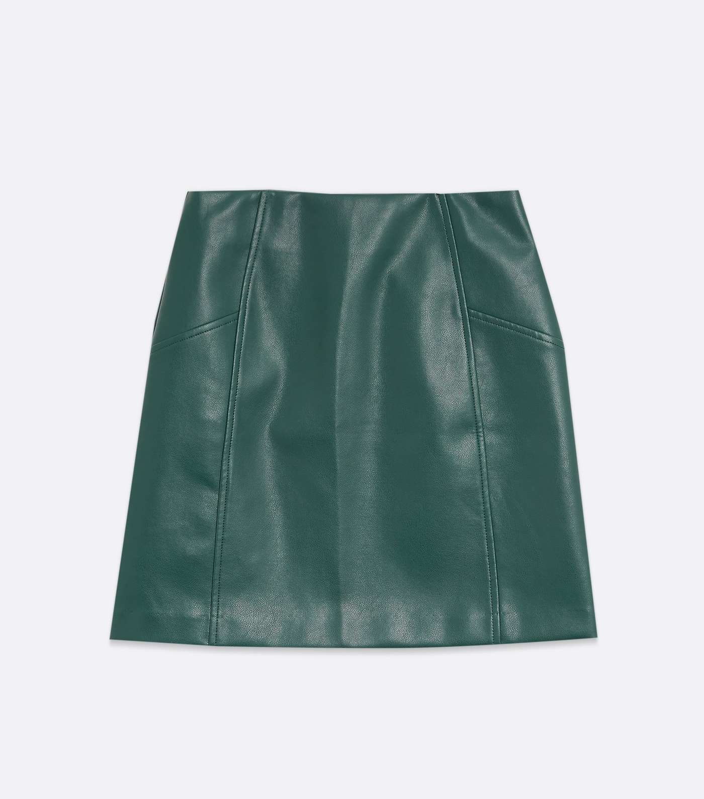 Dark Green Leather-Look Mini Skirt Image 5