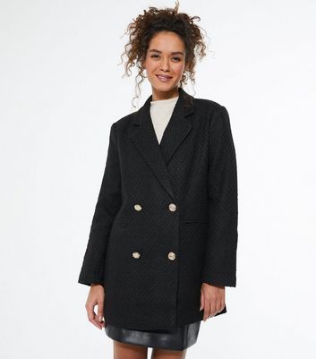 Petite Black Bouclé Double Breasted Blazer Coat | New Look