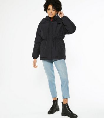 puffer coat drawstring waist