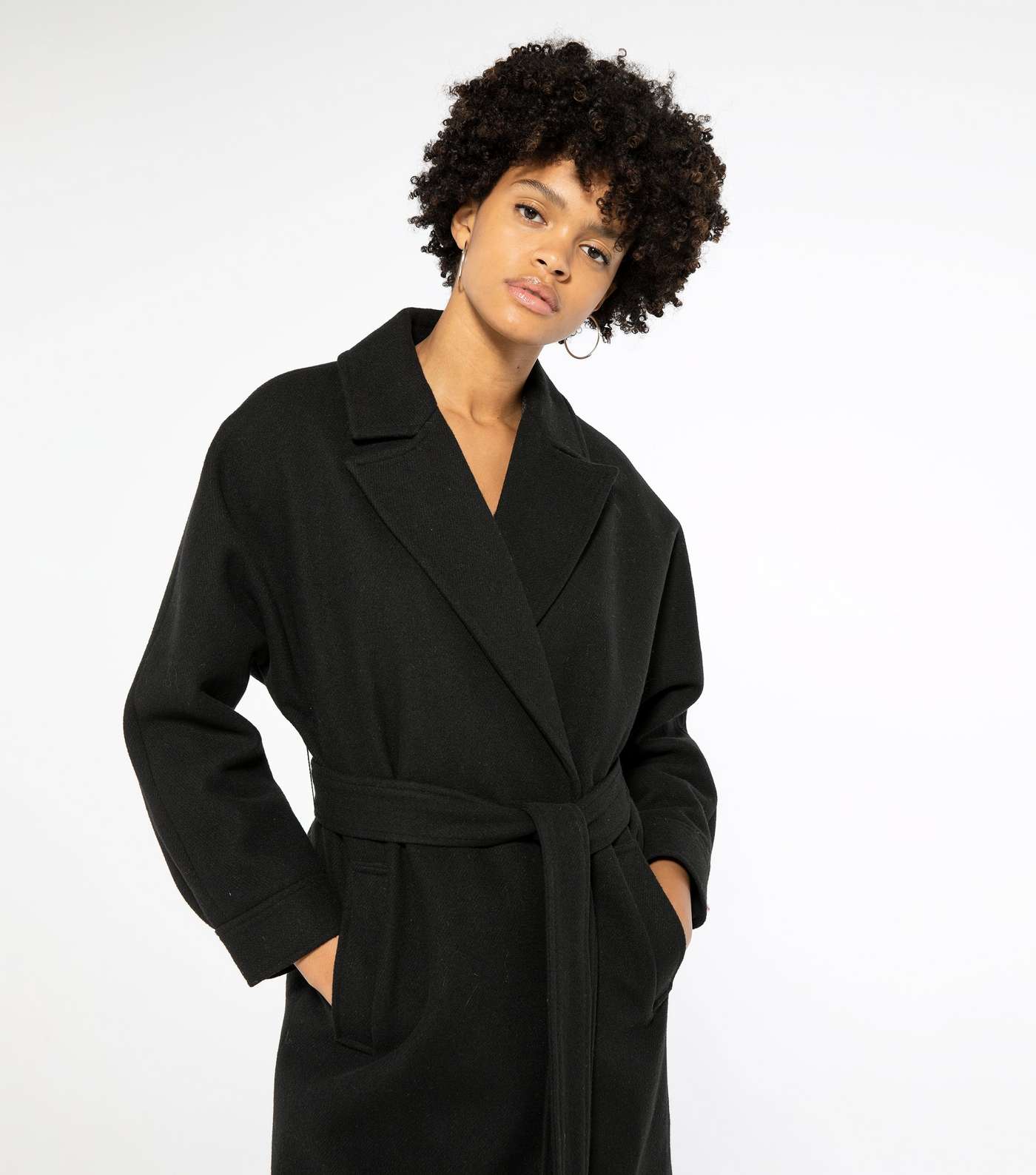Black Drop Shoulder Belted Maxi Coat 