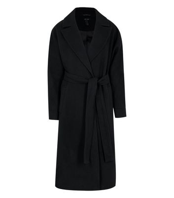 Black Drop Shoulder Belted Maxi Coat 