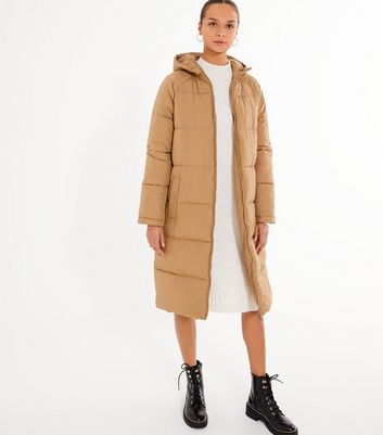 tan long puffer jacket