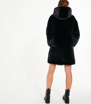 long hooded faux fur coat