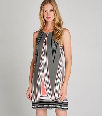 Image of Apricot Grey Geometric Triangle Shift Dress New Look