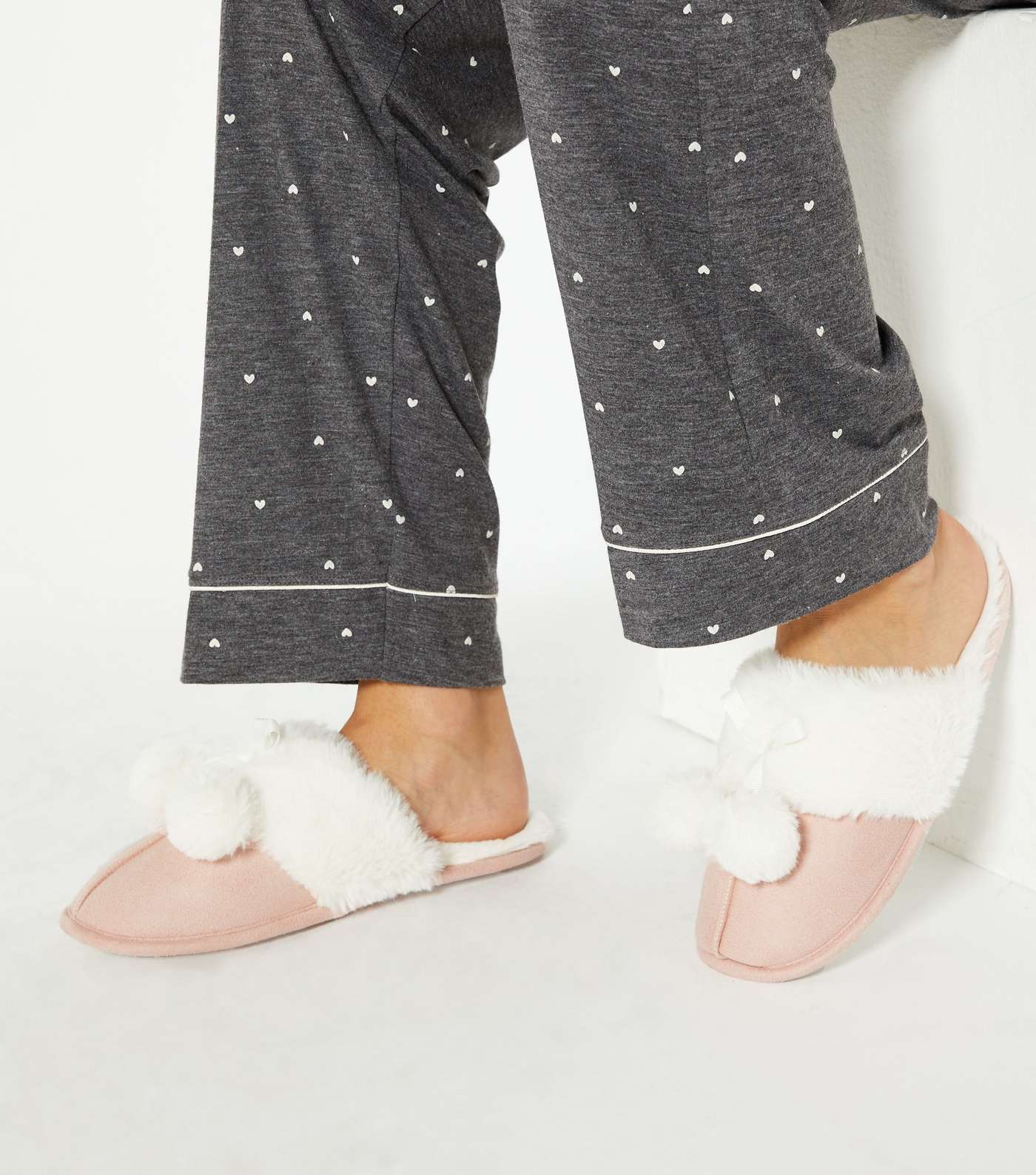 Pink Suedette Faux Fur Lined Mule Slippers