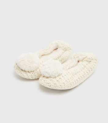 white pom pom slippers