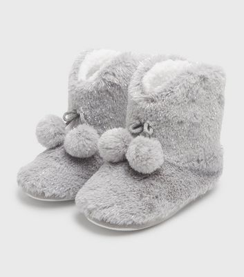 grey fluffy boot slippers