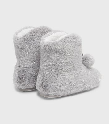 grey fluffy boot slippers