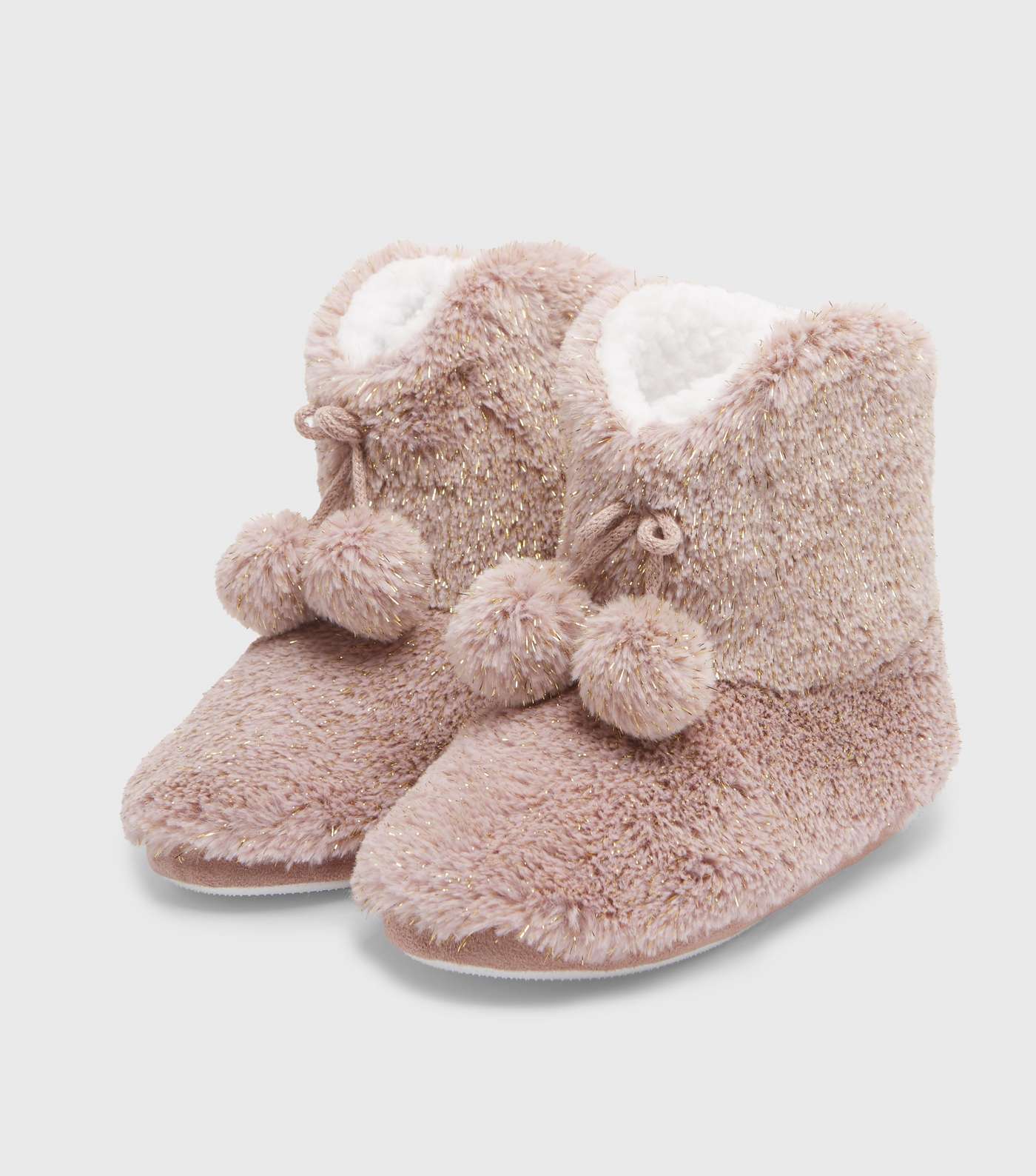 Pink Faux Fur Pom Pom Boot Slippers Image 2