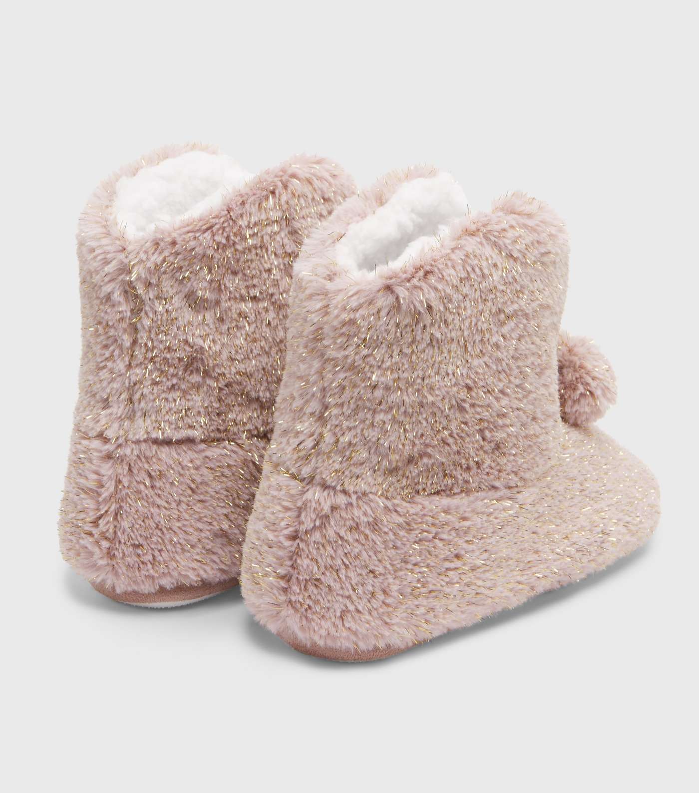 Pink Faux Fur Pom Pom Boot Slippers Image 4