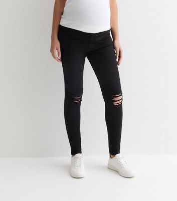 Maternity Black Lift & Shape Ripped Over Bump Emilee Jeggings New Look