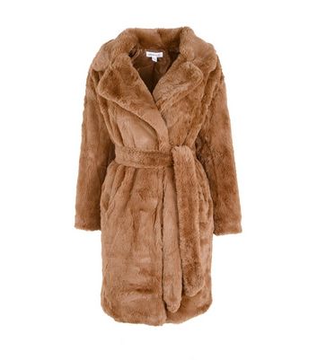 Urban Bliss Tan Faux Fur Belted Coat | New Look