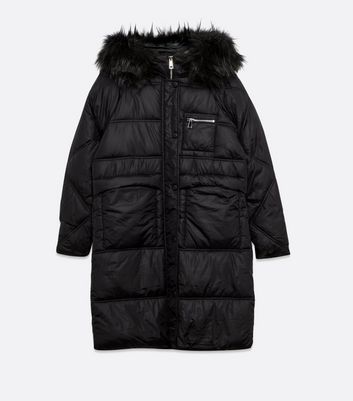 urban bliss black faux fur trim padded parka coat