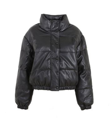 Boohoo Faux Leather Quilted Puffer in Black Womens Clothing Jackets Leather jackets Grey 