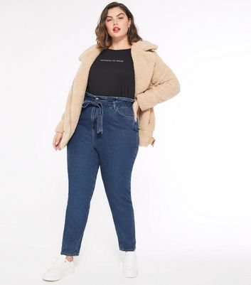 blue tie high waist tori mom jeans