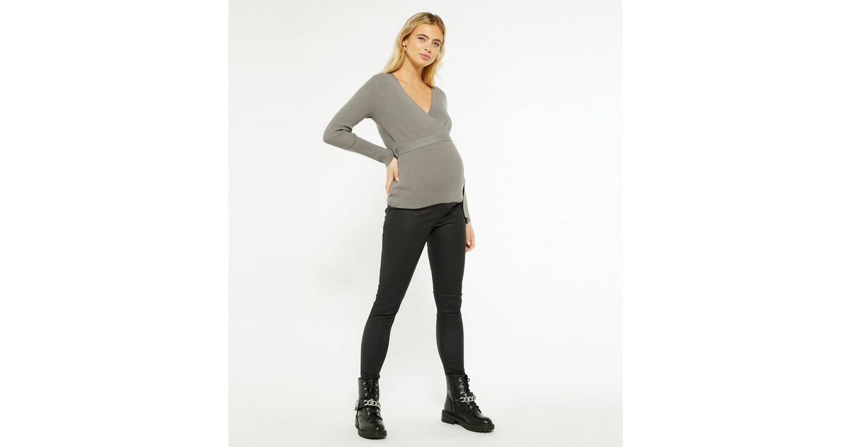 New Look Maternity Over Bump Leather Look Leggings In Black