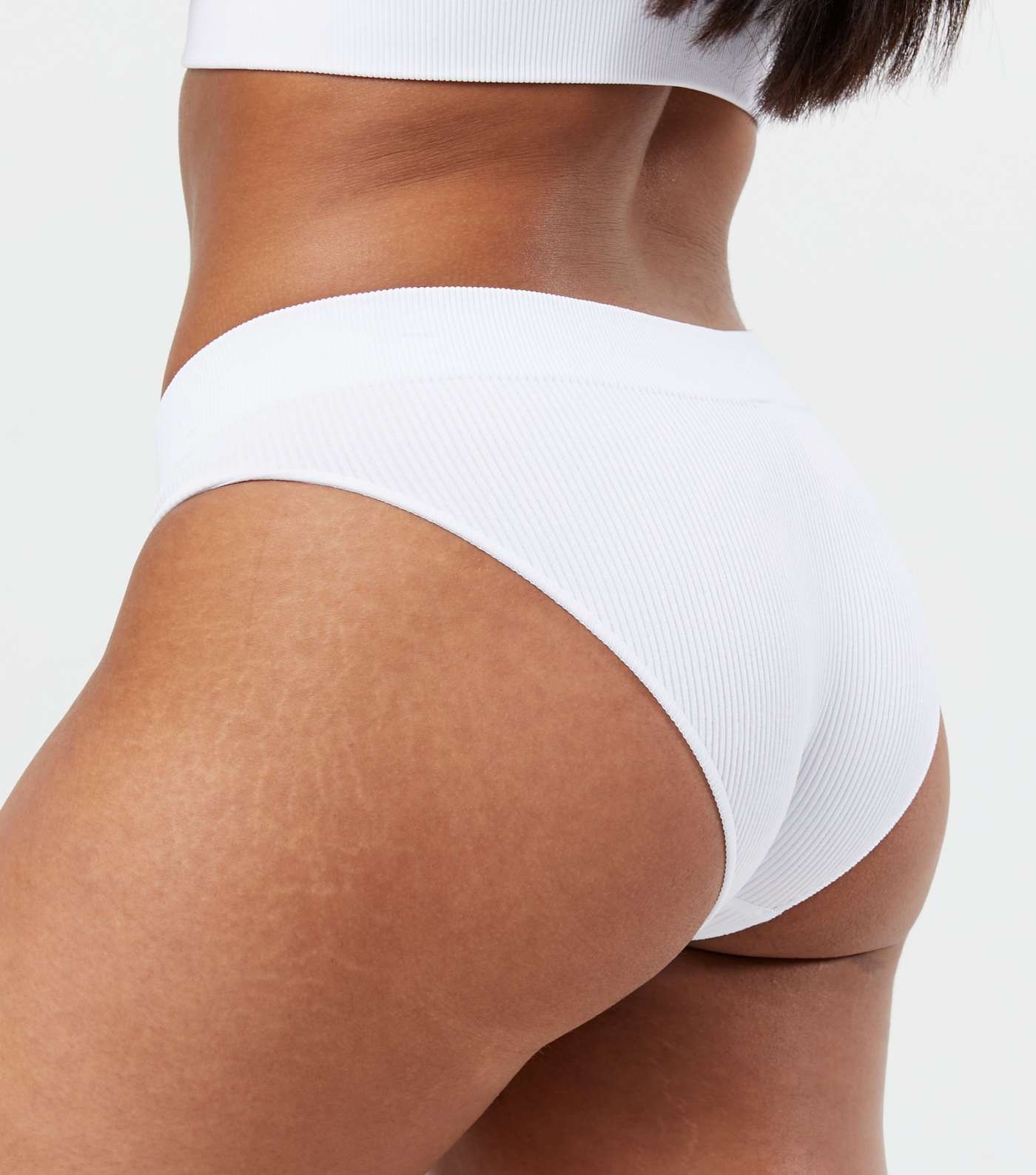 White Ribbed Seamless Briefs Image 3