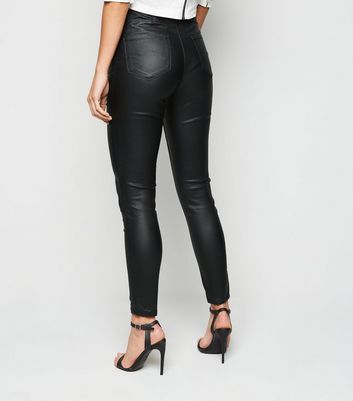 Urban Bliss Women's Black Leather-Look Shaper Skinny Jeans New Look - UK 8