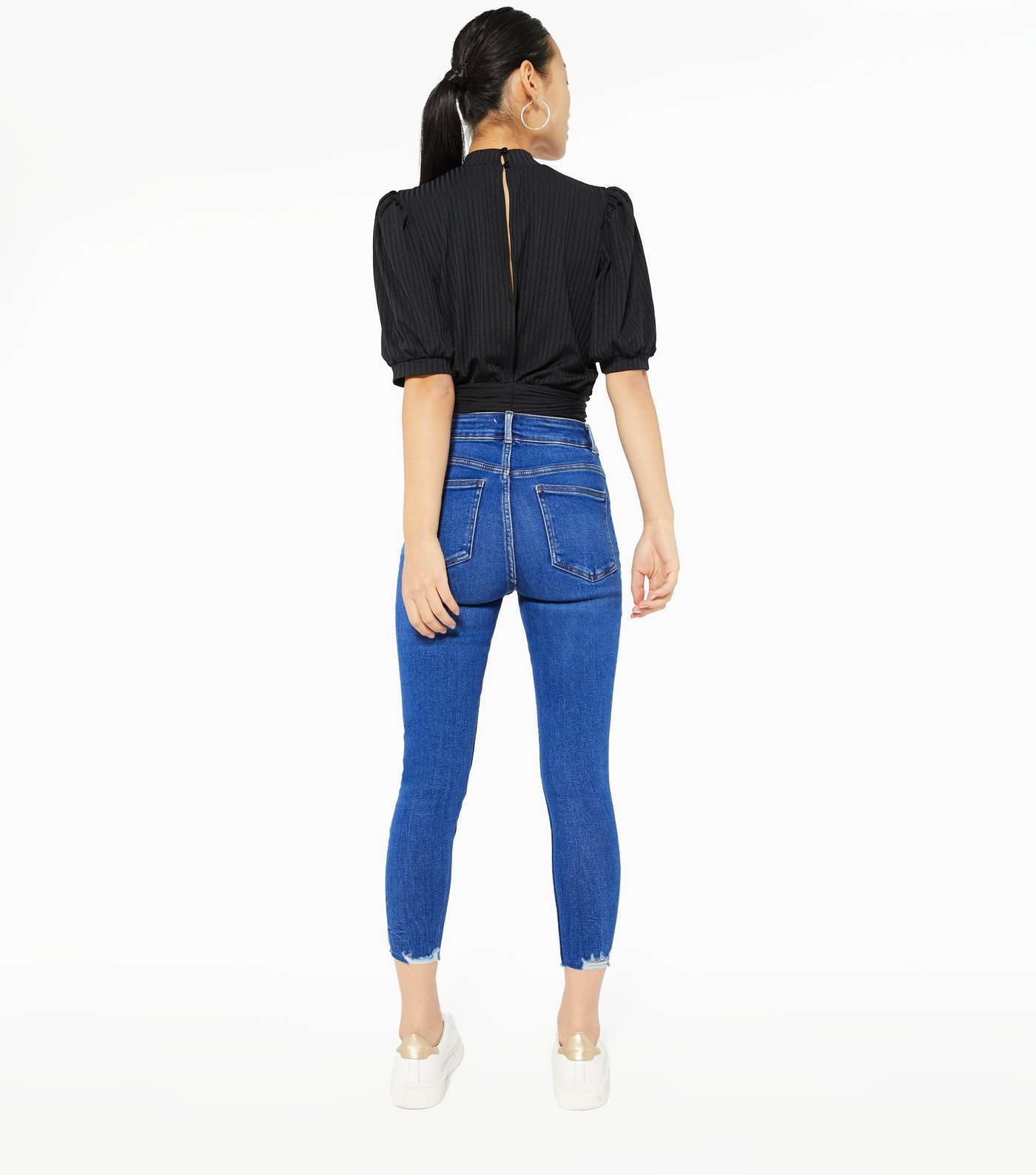 Petite Bright Blue High Waist Hallie Super Skinny Jeans Image 3