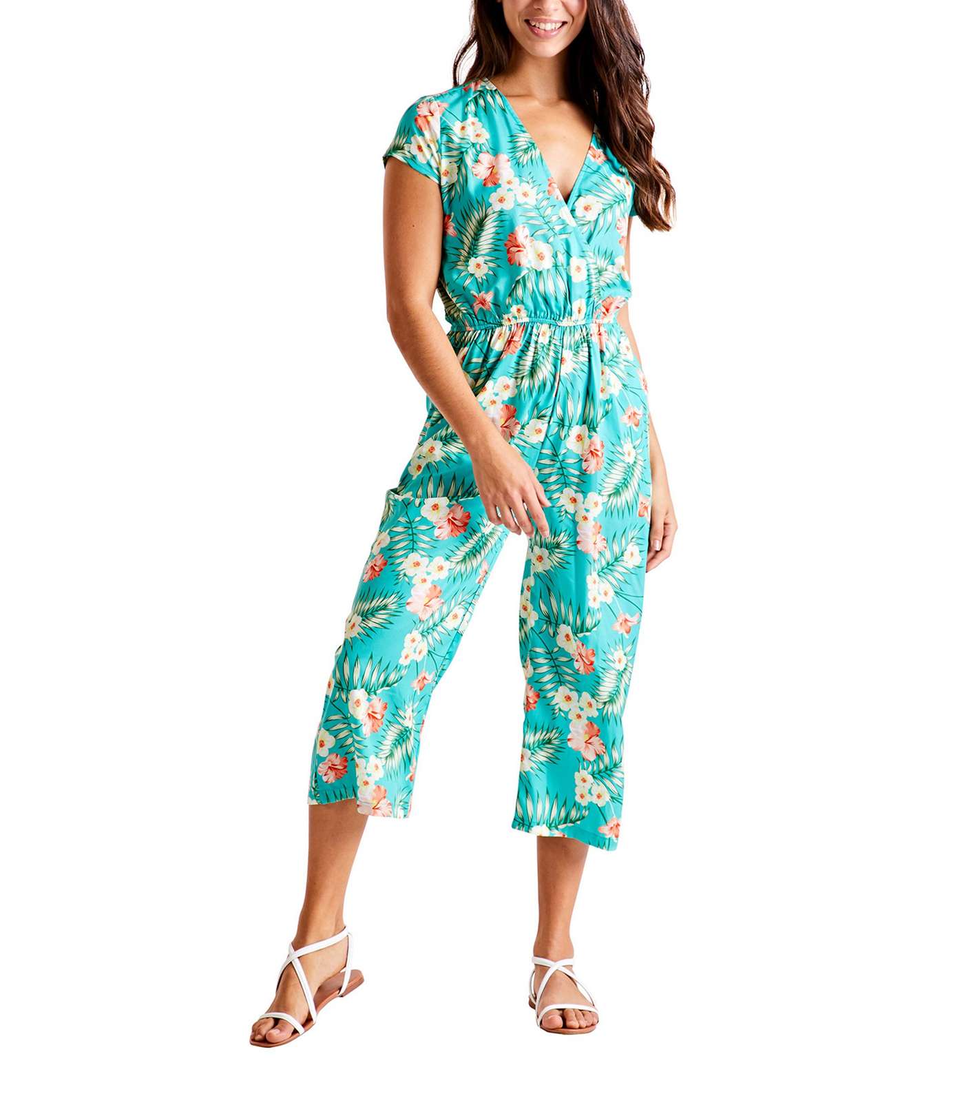 Mela Turquoise Tropical Floral Crop Jumpsuit Image 2
