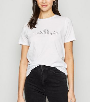 White A World Of Love Slogan T-Shirt 