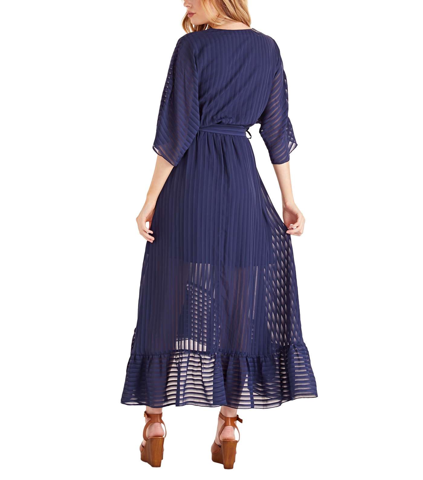 Mela Navy Stripe Chiffon Maxi Wrap Dress Image 3