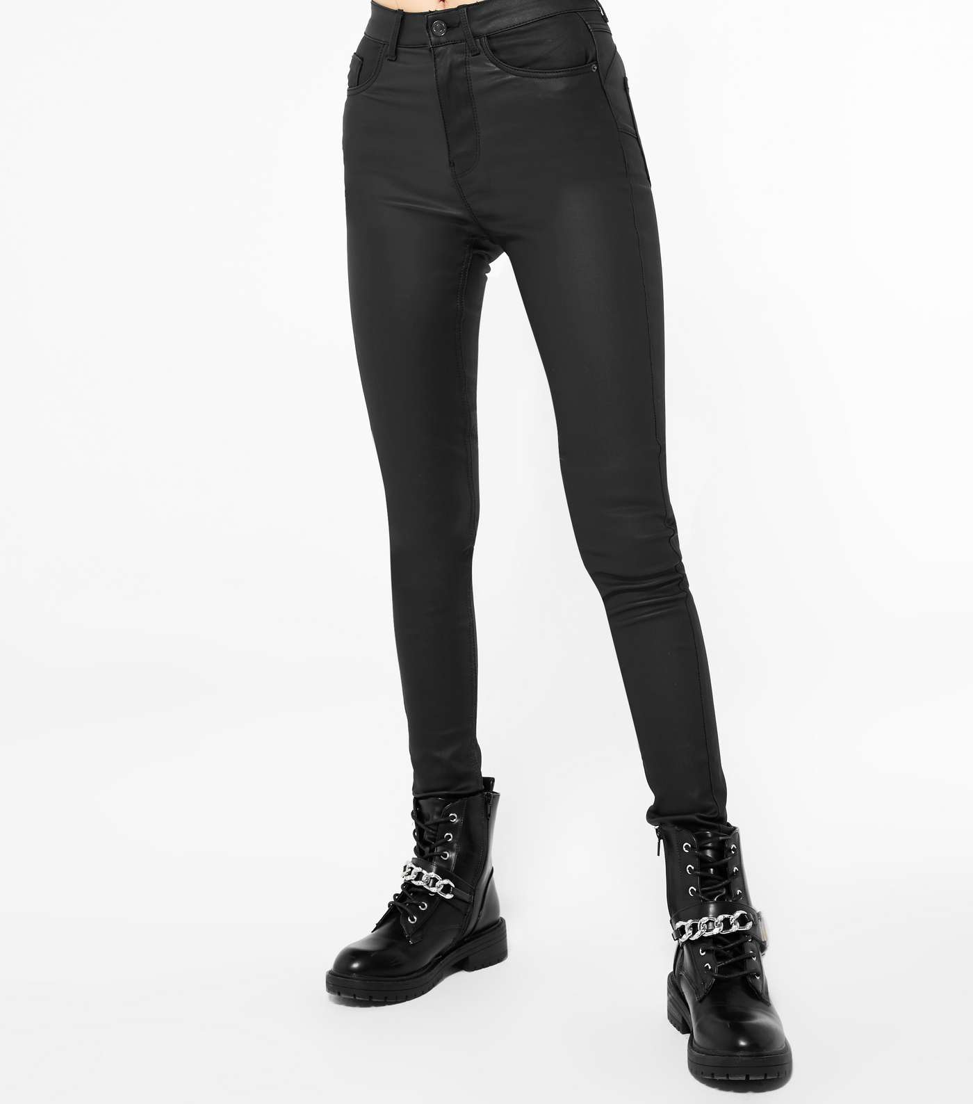 Tall Black Coated Leather-Look 'Lift & Shape' Jenna Skinny Jeans Image 2