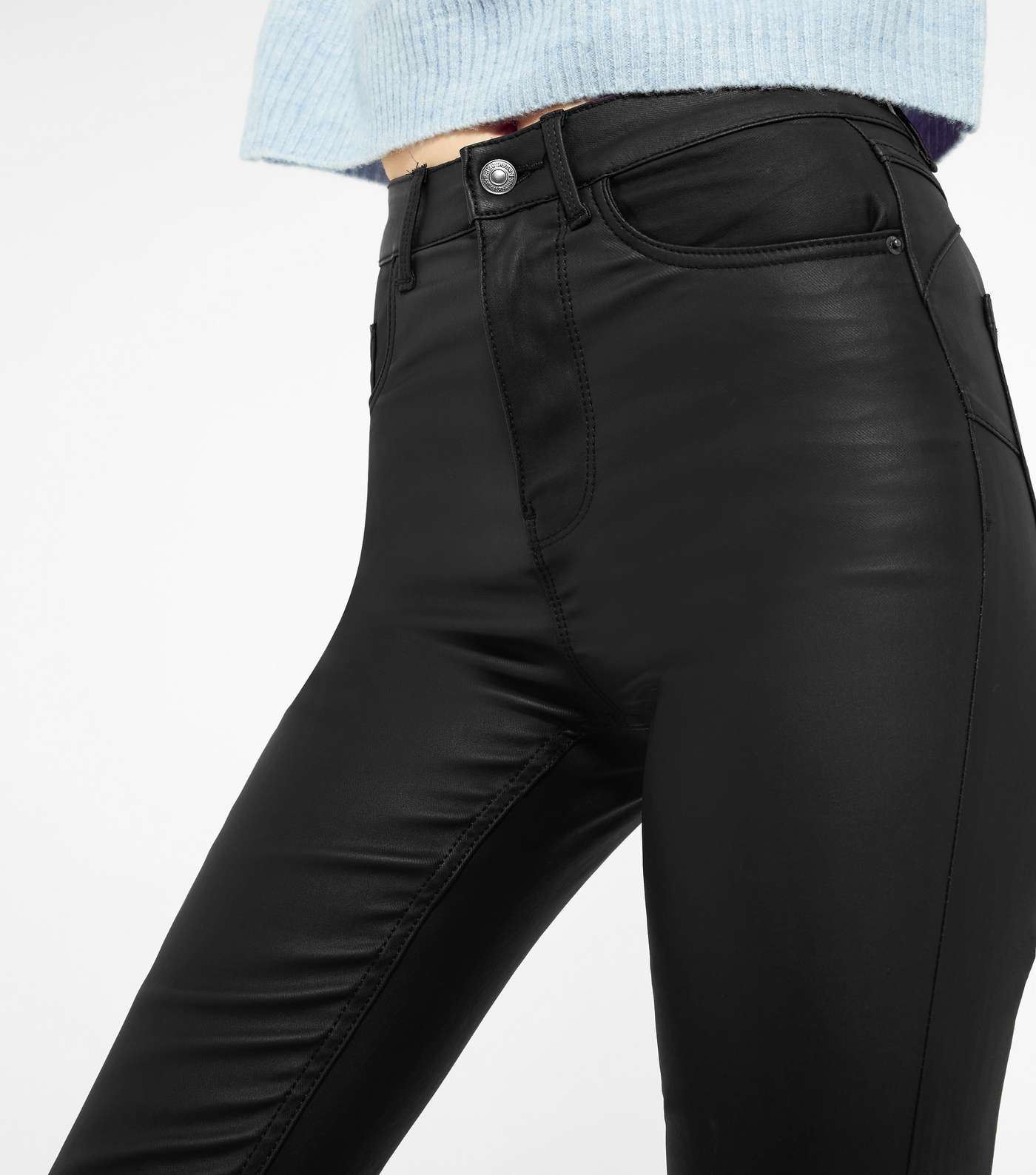 Tall Black Coated Leather-Look 'Lift & Shape' Jenna Skinny Jeans Image 4