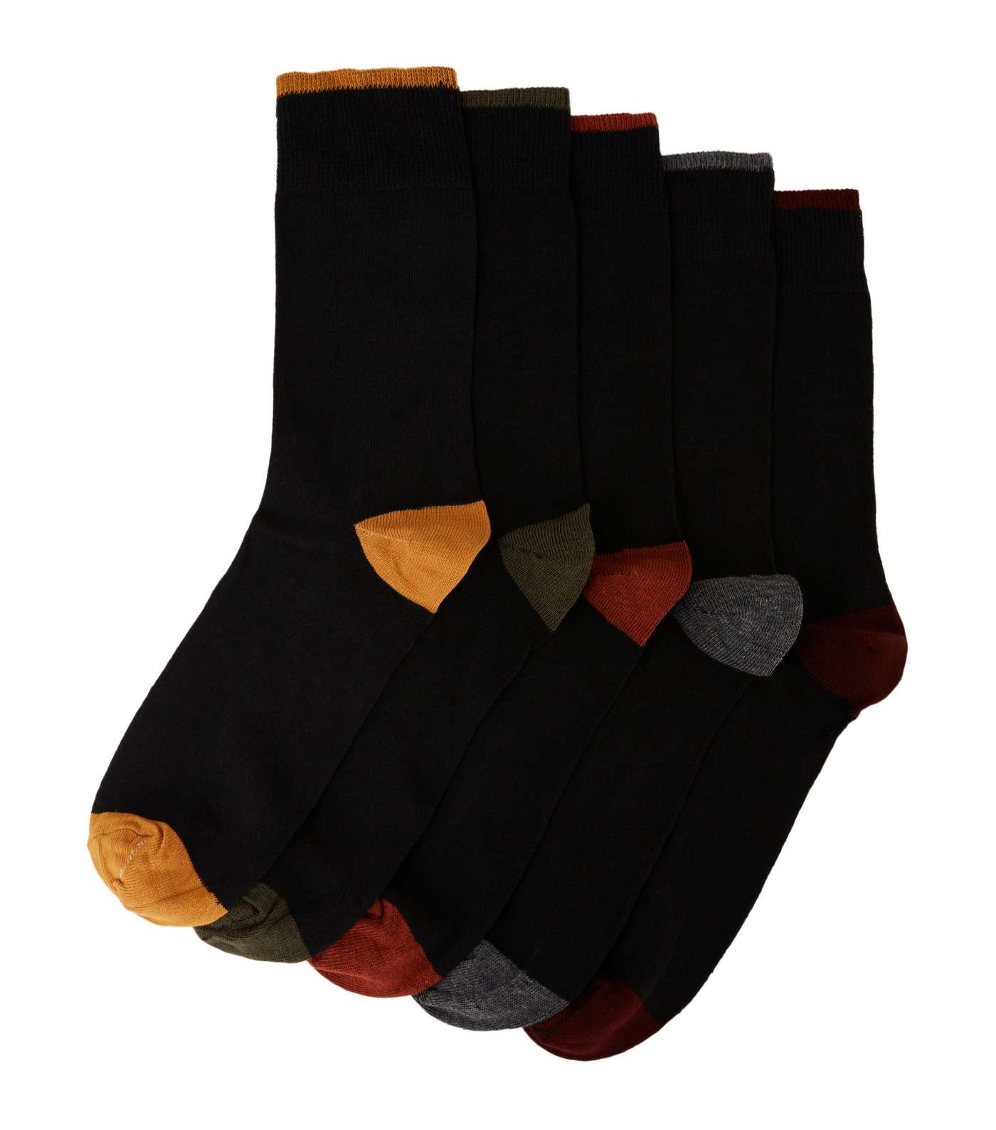 5 Pack Black Colour-Block Socks