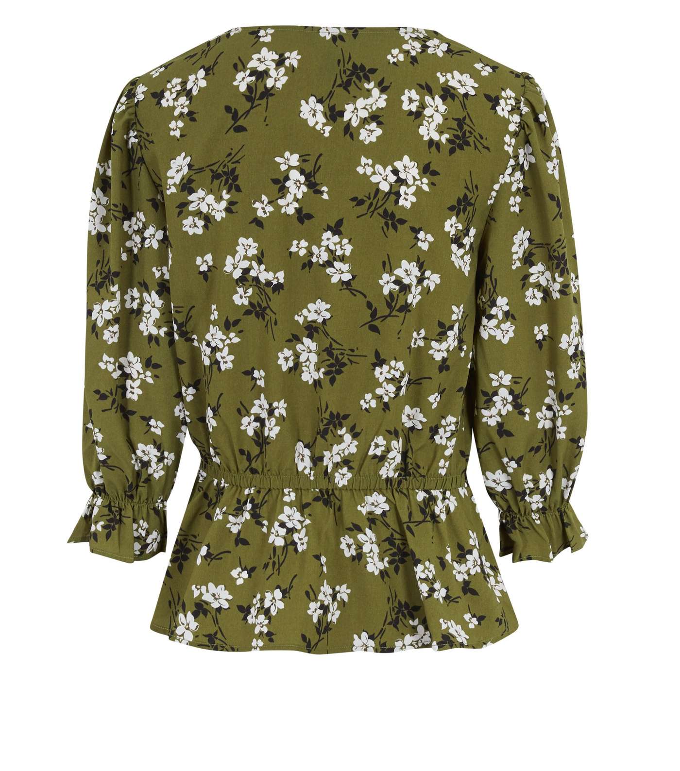 Olive Floral Button Up Peplum Blouse Image 2