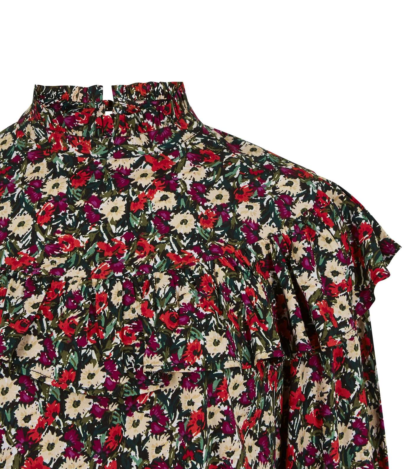 Red Floral Frill Trim High Neck Blouse Image 3