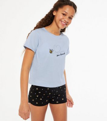 Girls Blue Bee Kind Slogan Short Pyjama Set New Look