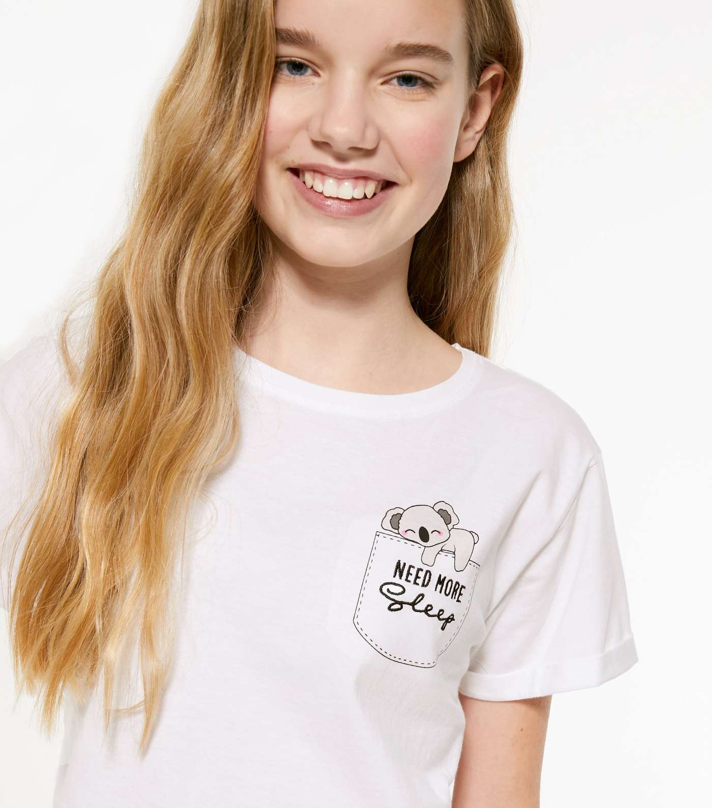 Girls White Koala Pocket Slogan Jogger Pyjama Set Image 2