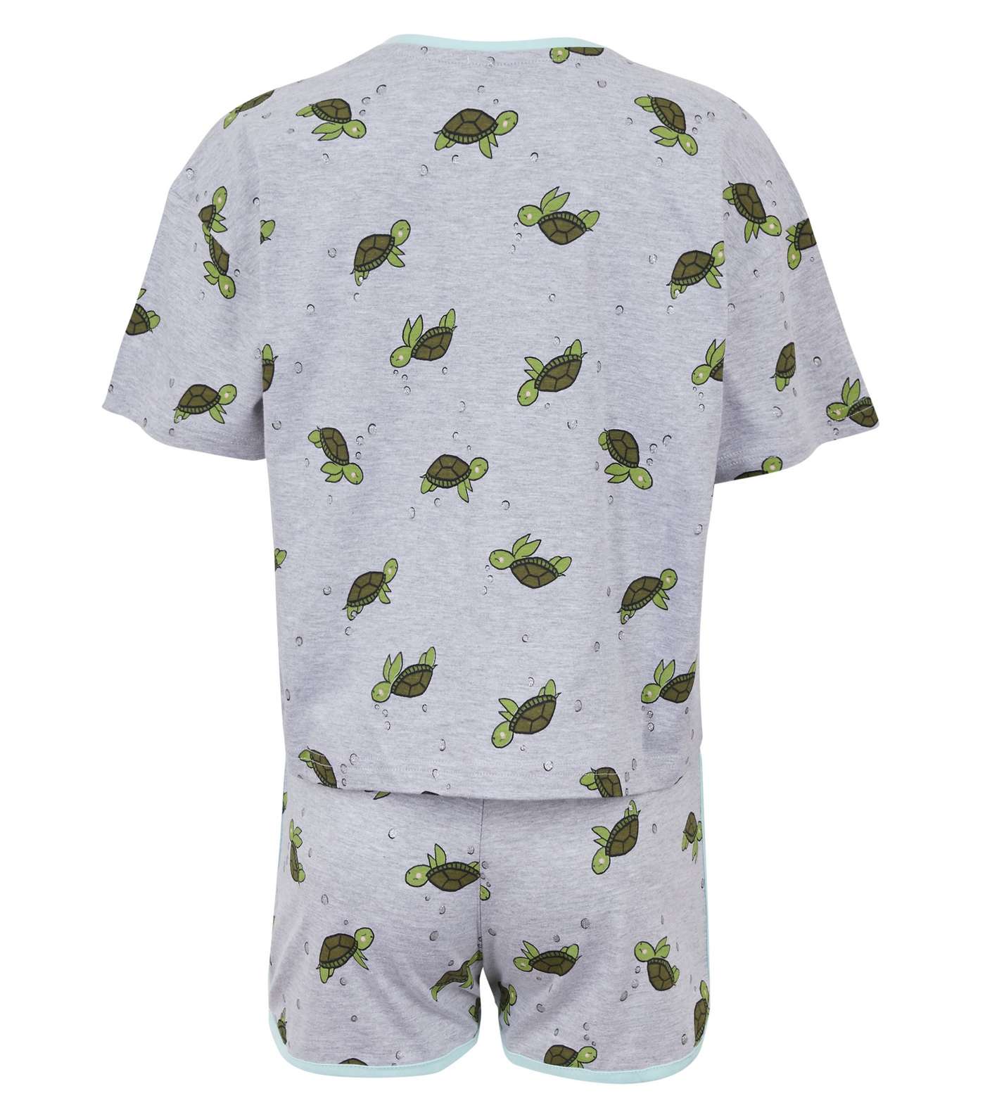 Girls Light Grey Turtle Slogan Short Pyjama Set  Image 2